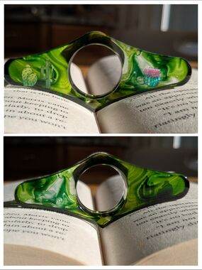Green Marbled Book Page Holder with Cactus Accents